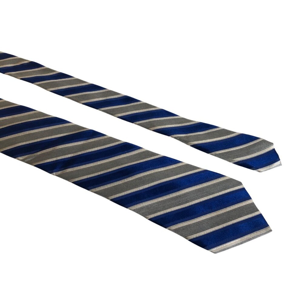 Calvin Klein Silk Tie Blue Gray Striped Mens Necktie Office Work Formal Gift